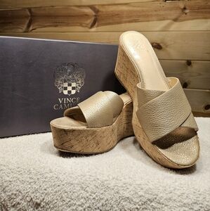Vince Camuto Women's Tan Leathes Wedge Sandals Size 9